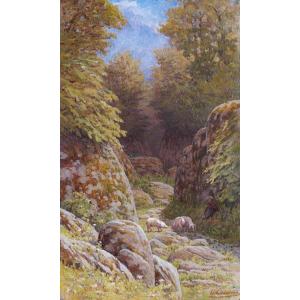 Breton School Around 1900, Brittany, The Pig Keeper, Signed Painting