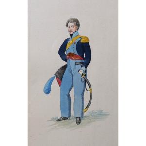 Charles Brun 1825-1908 Portrait In Uniform Of An Aide-de-camp, Drawing, Napoleon, Empire
