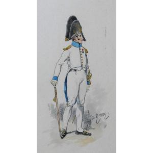 Charles Brun 1825-1908 Portrait Of An Officer Of The 14th Cuirassiers 1810, Drawing, Napoleon, Empire