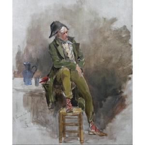 Georges Cain 1856-1919 Portrait Of A Man Seated On A Table, Painting