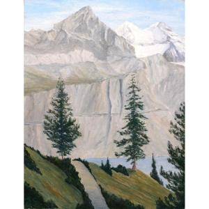 Paul d'Hauteville, Switzerland, Mountain Landscape Of The Bernese Alps, Painting, Circa 1930