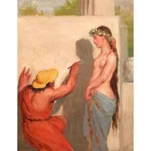 Antoine Van Hammée (att. To) 1836-1903 The Invention Of Drawing, Painting, Sketch Circa 1860