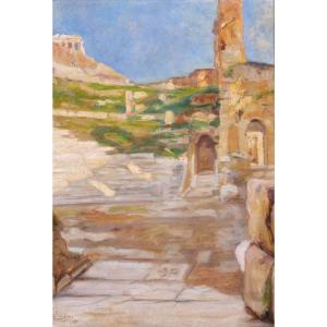 Nikos Xenos 1908-1984 Greece, Athens, View Of The Acropolis, Painting Ruins Antiquity 1931