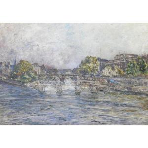 Frédéric Houbron 1851-1908 Paris, The Lock Of The Monnaie, Painting, 1902