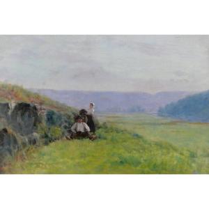 French School Circa 1880-90, Landscape, The Harvest, Impressionism Painting, Signed