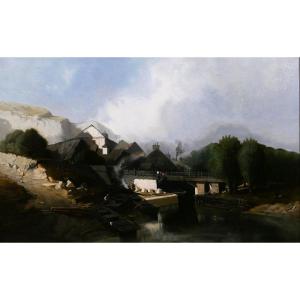 Jj Bahans 1834-1856 Normandy, Stonemason Village, Landscape, Painting, 1855