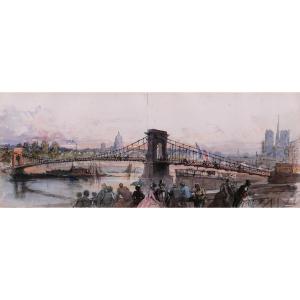 Amedeo Preziosi 1816-1882 Paris,  Constantine's Bridge, Large Drawing, 1865 Romantic Landscape