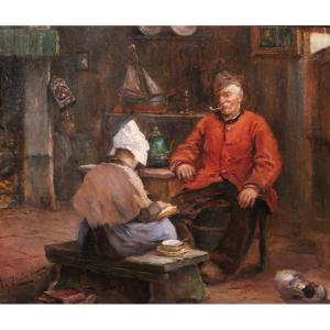 Philipp Zeltner 1865-1946 Couple In An Interior, Painting, Circa 1900 Netherlands Germany