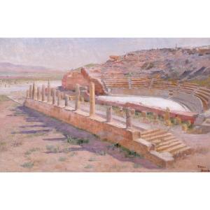 Albert-pierre Dornois 1848-1923 Algeria, The Ruins Of The Roman Theater Of Timgad, Painting, 1901