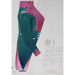 Charles Brun 1825-1908 Uniform Of An Officer Of The 7th Dragoon, Drawing, Soldier Napoleon Empire Army
