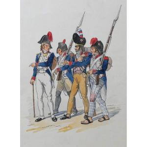 Charles Guillaume Brun 1825- 1908 Soldiers, Empire Directory Drawing Uniform Napoleon Militaria