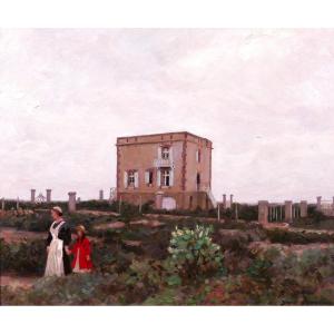 Alexandre Brun 1853-1941 Brittany, Quiberon, The Artist's House Painting, Circa 1900, Landscape