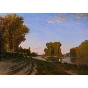 Honoré Gaspard Delaroche 1804-1871 Asnières-sur-seine, Landscape, Painting Salon 1850 Romanticism