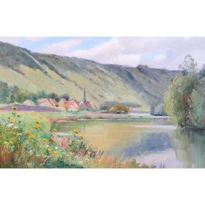 Ernest Couronneau, Jeufosse, Landscape With Flowers, Painting 1890-1900 Impressionism Seine