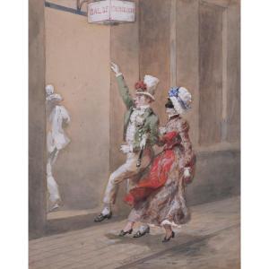 Orlando Norie 1832-1901 Couple At The Watering Place Danceroom, Humorous Drawing