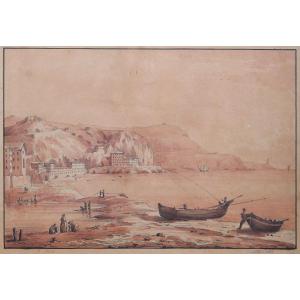 P. Merle, 19th Century, Nice, View Of The Seafront, Drawing, 1835, Landscape, Painting, History, Romanticism, Guiaud