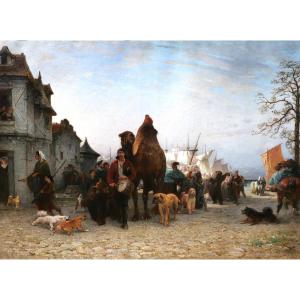 Pierre Brunet-houard 1827-1922 Wallachian Jugglers With Their Animals, Large Painting, Salon 1873