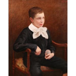 Rosine Cahen 1857-1933 Portrait Of A Boy, Painting Circa 1900, Child, Impressionism