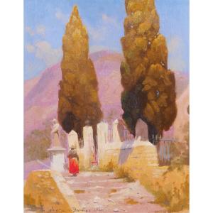 Charles Liebert, Bormes-les-mimosas, The Saint-françois Chapel, Landscape 1910-20 Painting Var