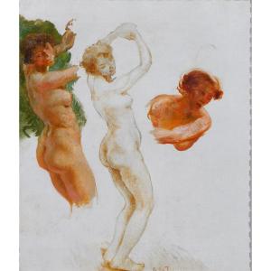 Gaston La Touche 1854-1913 Studies Of 3 Nude Women, Painting, Circa 1900 Impressionism
