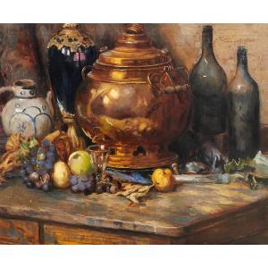 Bernard De Pooter 1883-1970 Still Life With Fruit And Objects, Painting, 1929, Belgium