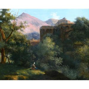 François-louis Dejuinne 1784-1844 Puy-de-dôme, Landscape, Saint-léger Church In Royat, Painting