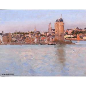 Louis Timmermans 1846-1910 Saint-malo, Brittany, The Solidor Tower, Painting C. 1900 Seascape 