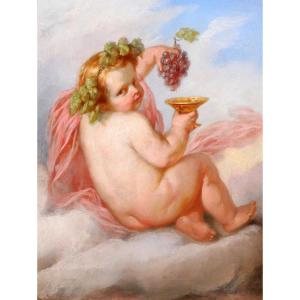 Henri Joseph Dillens 1812-1872 Allegory Of Autumn As A Child, Seasonal Painting, Belgium