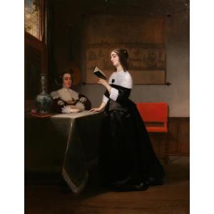 Johannes Cornelis Mertz 1819-1891 The Letter, Painting 1858 Interior Netherlands Vermeer Hooch