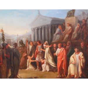 French School, Circa 1785-90, Coriolanus Goes Into Exile, Neoclassical Painting By David Guérin Girodet