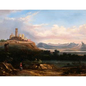 Louis-a. Lapito (attributed To) 1803-1874 Italy, Landscape With Ruins, Painting, 1830-40, Romanticism