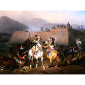 Hippolyte Lecomte 1781-1857 Cinq-mars, The Duel, Troubadour Painting, 1832, Vigny Horse