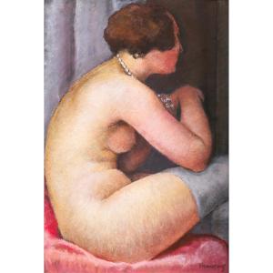 Gustave François 1883-1964 Nude Woman With Grey Stockings, Pastel, Circa 1924-30 Art Deco Painting