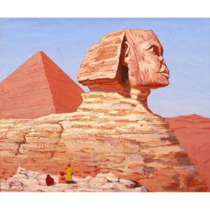 François-etienne Lahaye 1878-1949 Egypt, Giza, The Sphinx And The Pyramid, Drawing Painting
