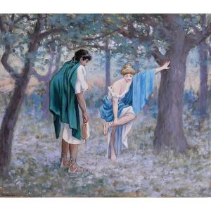 Henri-victor Delavelle 1868-1919 Roman Or Greek Antiquity, Couple, Mythology Painting