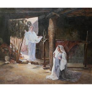 Léon Perrin 1860-1931 The Annunciation, Large Painting Salon 1891 Religious Virgin Church Chapel