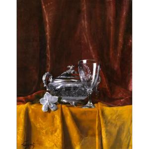 Léon Legat 1829-1892 Flower And Crystals, Painting, Salon 1875 Still Life Azalea Crystal