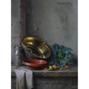 Charles Bulffer 1858-1934 Still Life With Vegetables, Painting, Circa 1900, Alsace Benner Henner