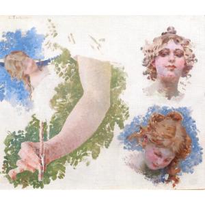 Edouard Toudouze 1848-1907 Study For Music, Opéra Comique, Paris, Painting, 1895-98