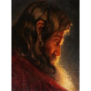 19th Century School, Portrait Of A Bearded Man In Profile, Male Painting