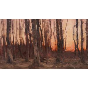 Joseph François 1851-1940 Trees At Sunset, Landscape Painting, Barbizon Impressionism