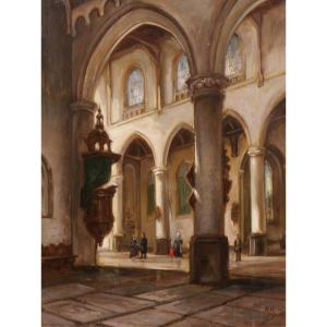 Adolphe Hervier (1818-1879), Church In Normandy Or Picardy, Painting, Circa 1850-60, Romanticism