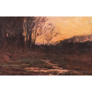 Joseph-charles François 1851-1940 Landscape With Trees, Twilight, Painting, Barbizon, Belgium