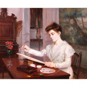 P.-m. Lapierre-renouard 1854-1940 Woman In Watercolor, Painting, Circa 1900, Portrait, Painter