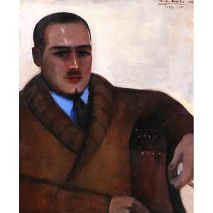 Margit De Corini 1897-1982 Portrait Of A Man In Paris, 1935, Painting, Art Deco Montparnasse
