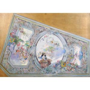 French School Circa 1890-1900, Ceiling Study For The Salon De Flore, Decorative Painting