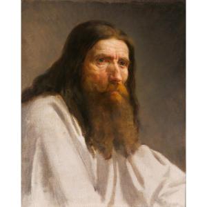 Charles Poterin Du Motel 1815-1882 Portrait Of A Bearded Man, Painting, Circa 1850 Romanticism