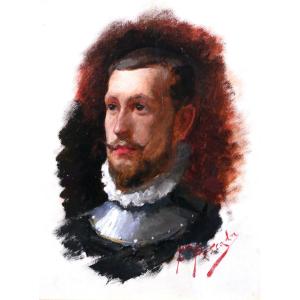 José Sanchez Pescador 1839-1887 Portrait Of A Man, Painting Spain Romanticism Don Quixote