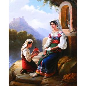 Edouard Pingret 1785-1869 Italy, Women In A Landscape, Painting, Salon 1841 Romanticism