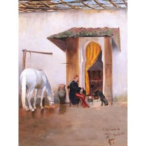 Maurice Romberg De Vaucorbeil 1862-1943 Meknès, Fernand Linarès, Painting 1888 Horse Militaria